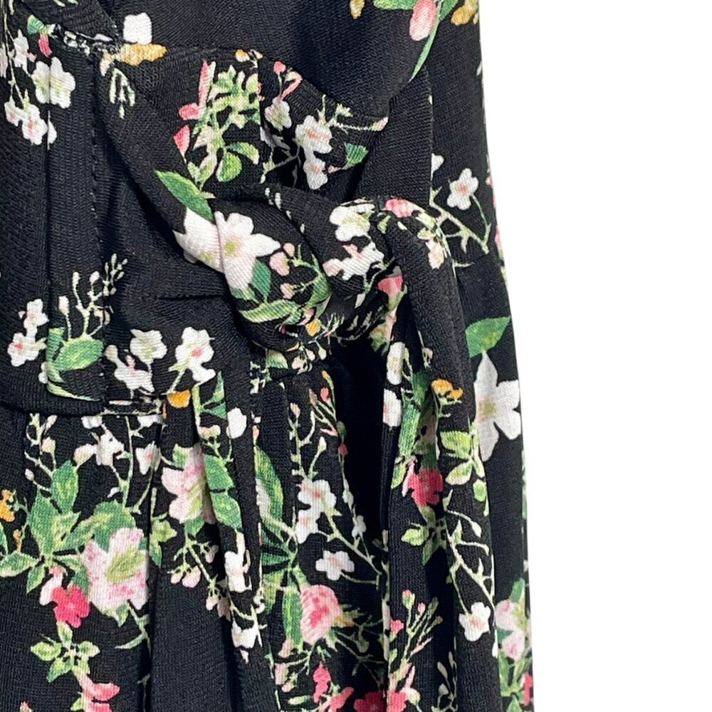 NWOT Black Floral Wide Leg Crop Jumpsuit Faux Wrap Strappy Small - Picture 9 of 12